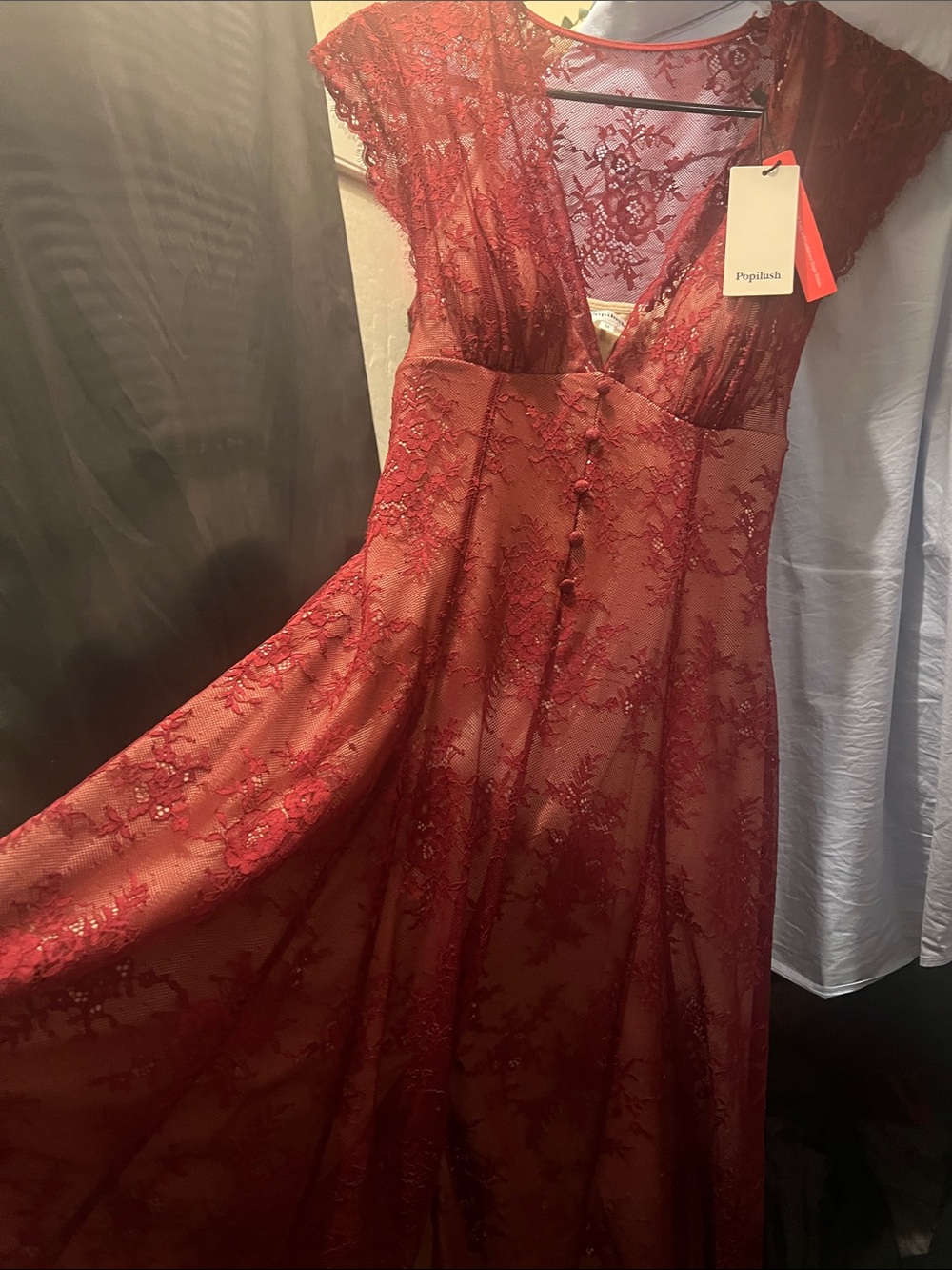Red Lace Popilush Maxi Dress with built in shapewear - Medium